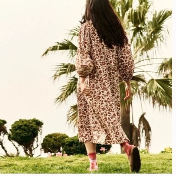 The Great. Whip Stitched Willow Midi Dress in Brown Blossom Floral Sz S (1) - Picture 2 of 9